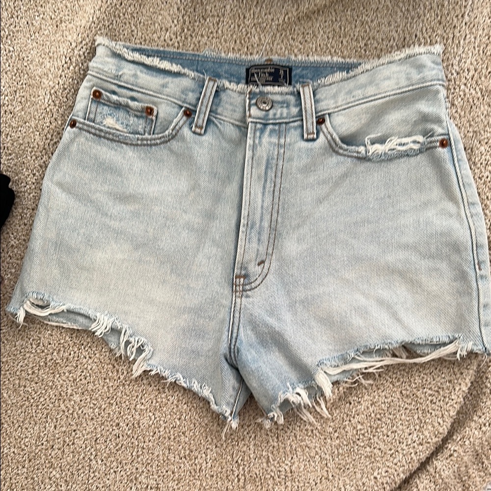 Abercrombie & Fitch Blue Jean Shorts High-Waisted Frayed Hem